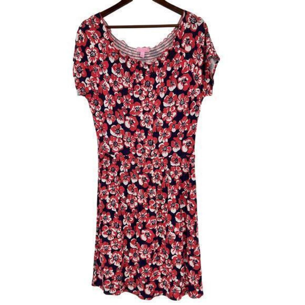 Lilly Pulitzer island coral build me up floral print off shoulder dress sz large